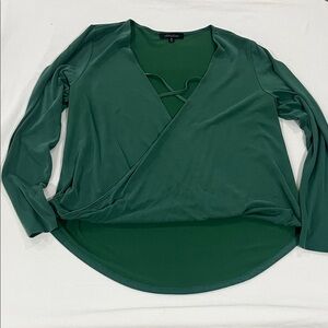 Abbeline Deep Green Faux Wrap V-Neck Blouse